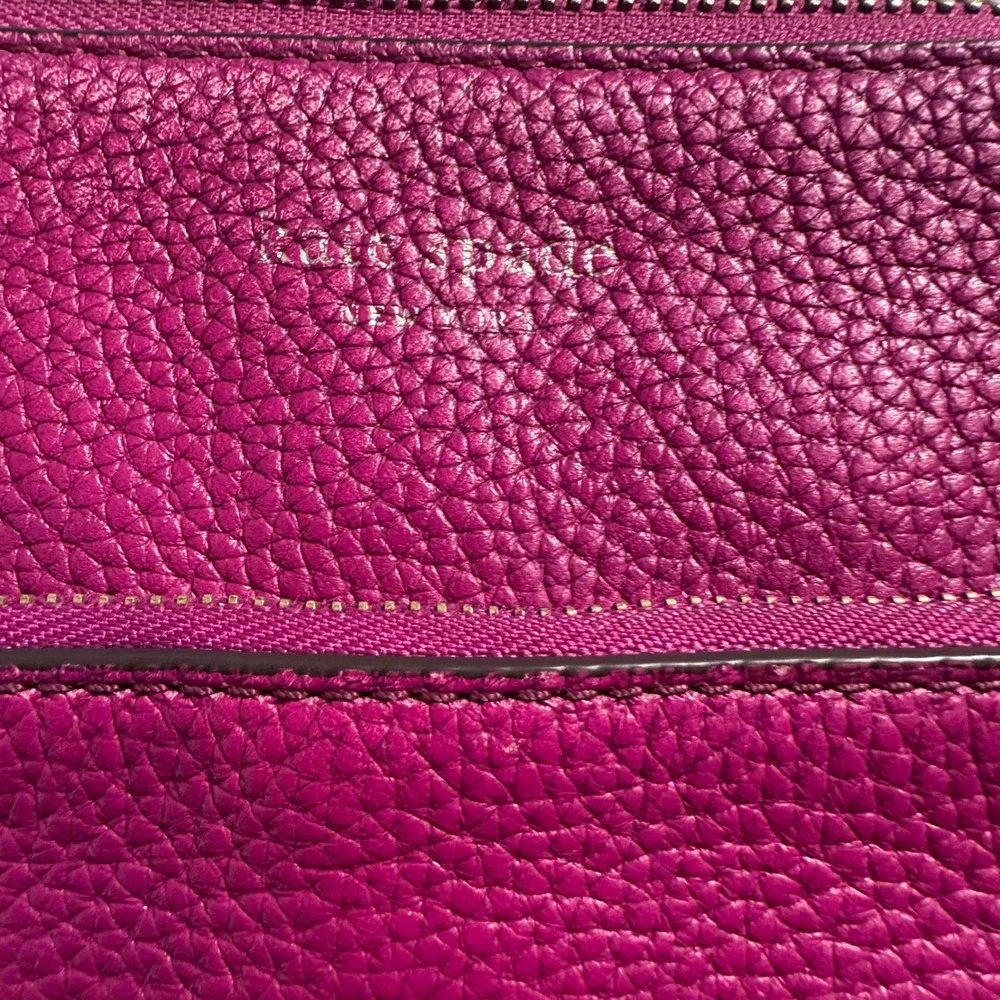 Kate Spade Magenta Pebbled Leather Crossbody Bag Silver Hardware Zip Pocket